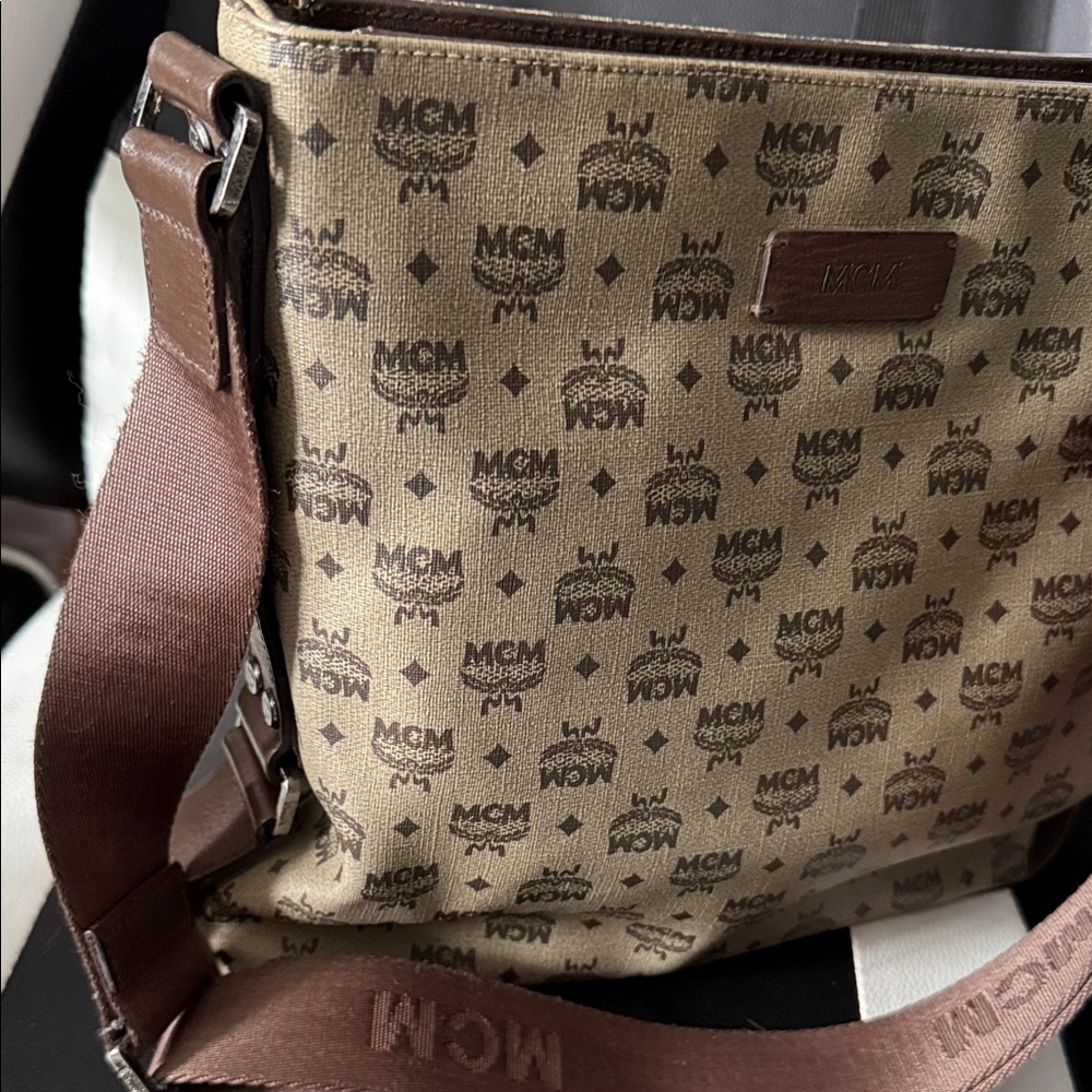 MCM Tan and Brown Logo Messenger Bag - Picture 3 of 14